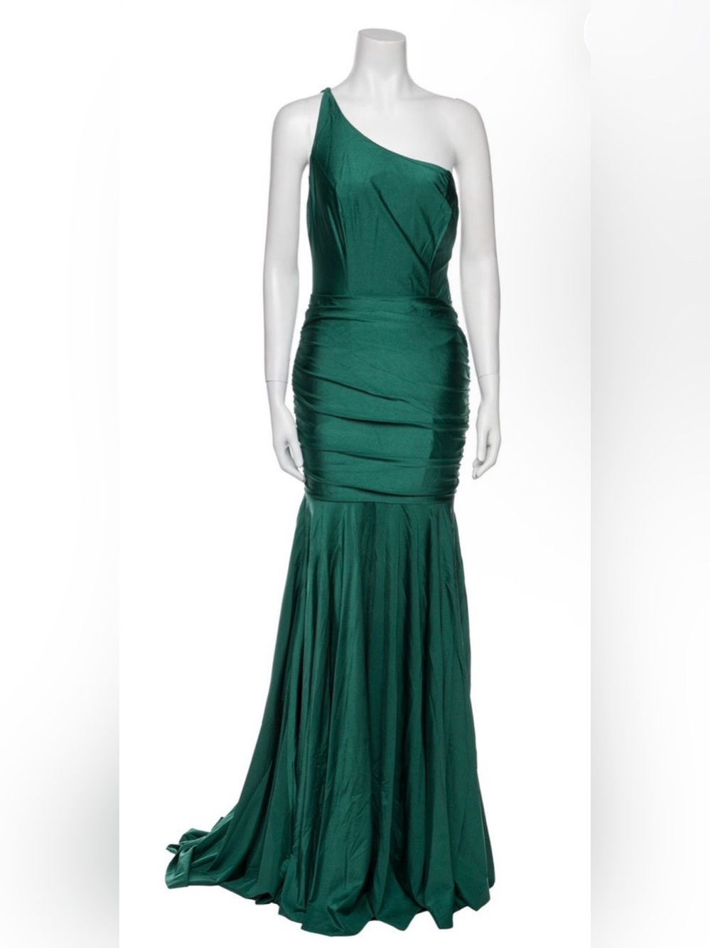 Portia and Scarlett Emerald One-Shoulder Ruched Mermaid Dress